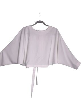 Nasty Gal White Cape Top Open Back 2-Button Cropped Dolman Blouse Tie Medium